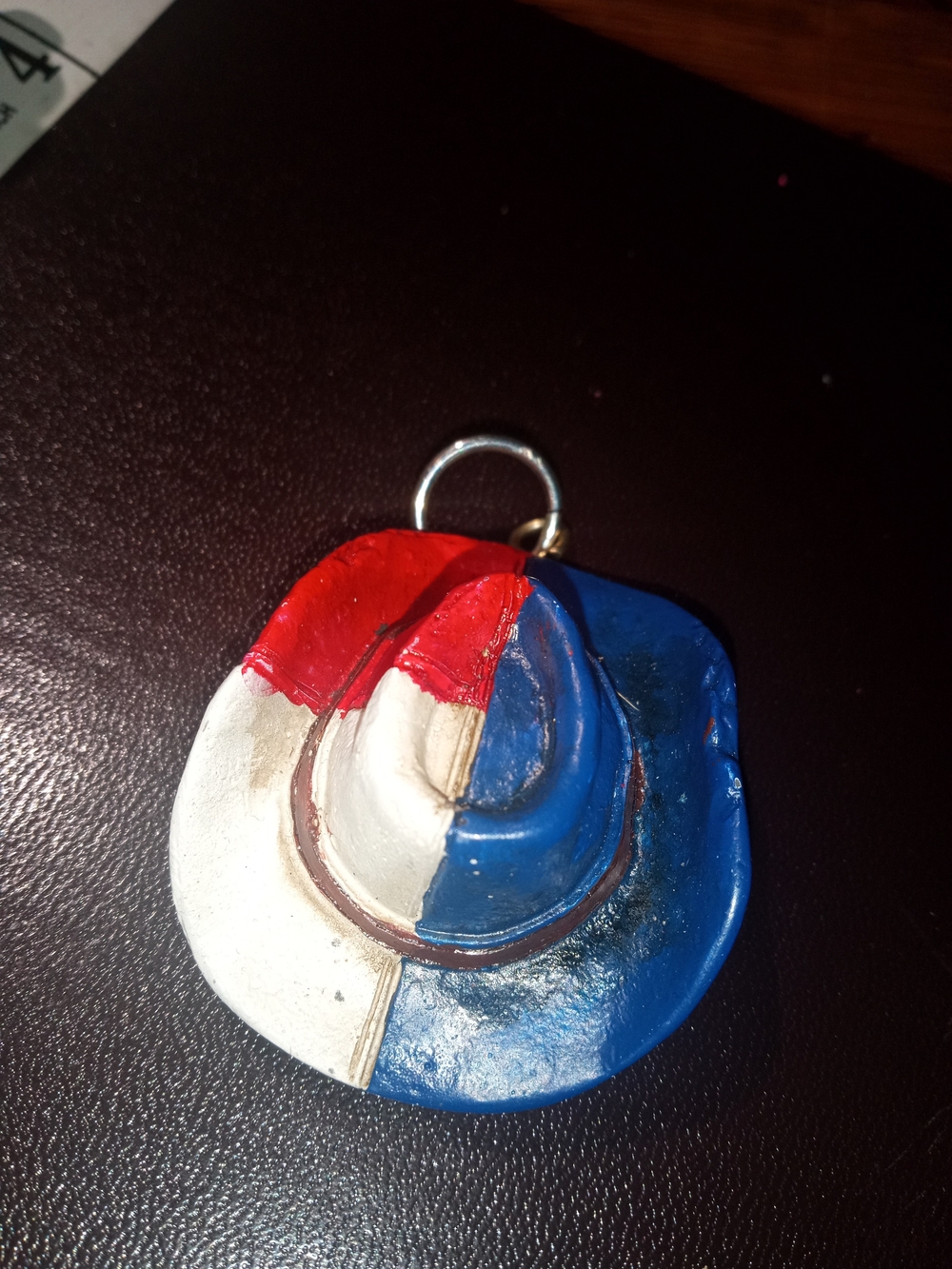 Patriotic Tri-Color Texas Cowboy Hat Pendant Charm - Red White Blue